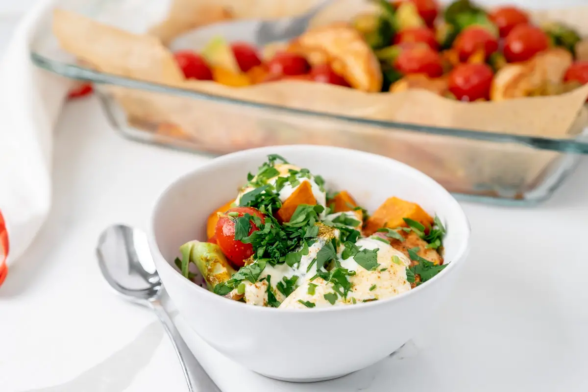 Chicken Tray Bake with Sweet Potato and Coriander Butter The Dinner App