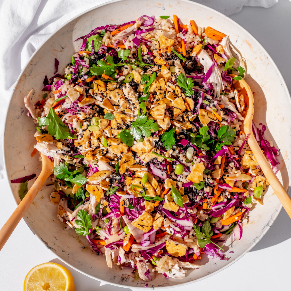 asian brown rice salad dressing Asian Brown Rice Salad with Shredded Chicken and Sesame