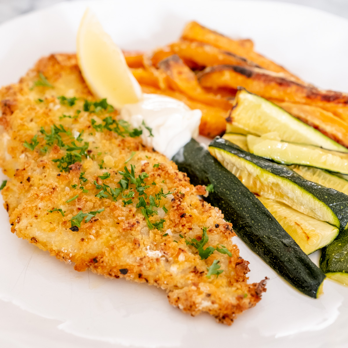 Panko Baked Fish Recipe With Sweet Potato Chips - The Dinner App