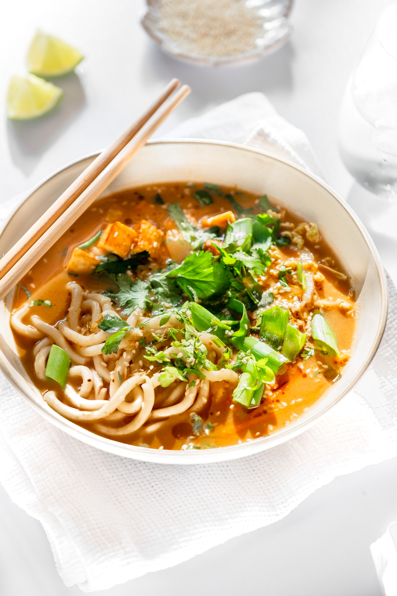Vegan tofu noodle soup - Easy 25 minutes Asian soup recipe